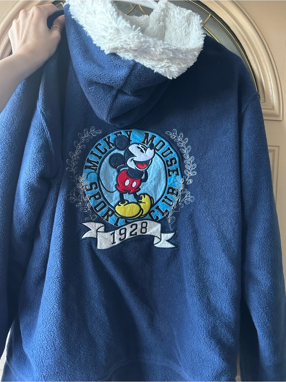 Disney Mickey Mouse 1928 Sherpa Lined Fleece Zip Hoodie Navy XL